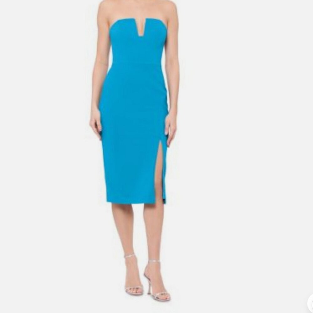 AQUA FORMAL Womens Blue Notched Front Lined Sleeveless Sheath Dress | Size 2